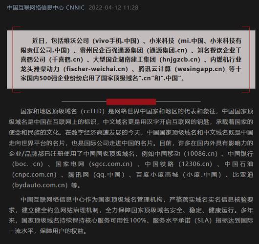 国家顶级域名再添一批重要新用户 小米、维沃等知名企业启用“.CN”“.中国”域名